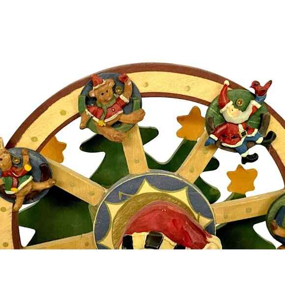Ferris Wheel Music Box  Snowman Christmas Working We Wish You a Merry Xmas Wood - Picture 4 of 7